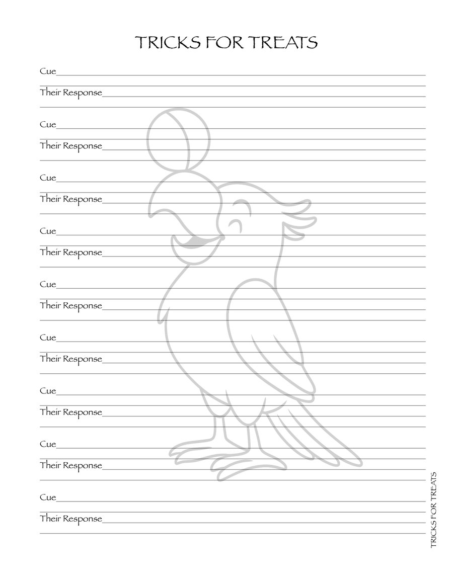 Tricks for Treats page: cue and response for each trick